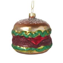 GLASS HANGING BURGER CHRISTMAS DECORATION